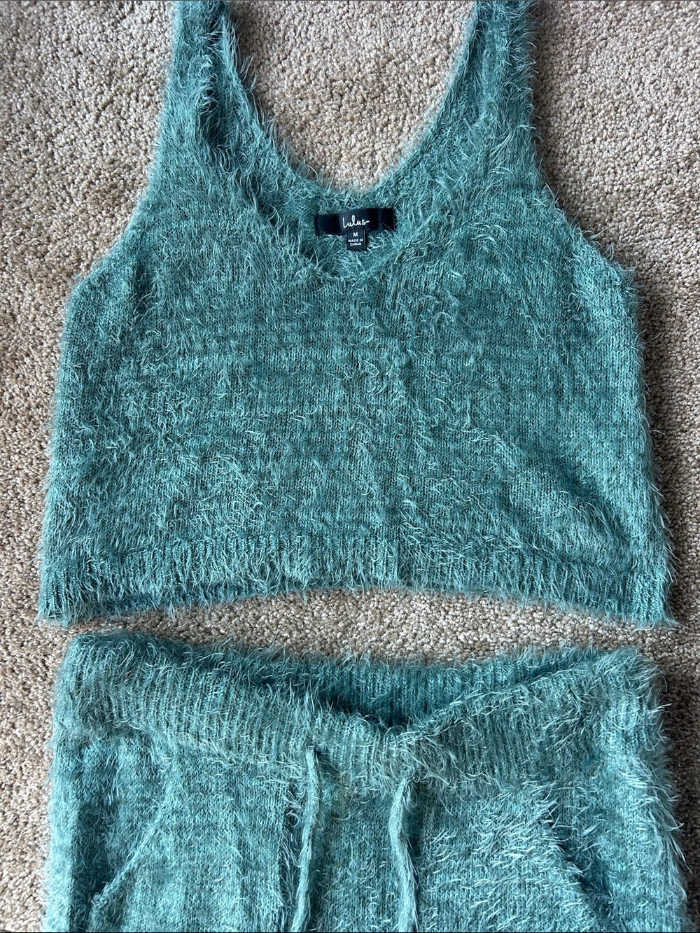 Lulu's Road To Cozy Fuzzy Knit Crop Tank and Drawstring Joggers Set - Sage Green - Picture 7 of 12